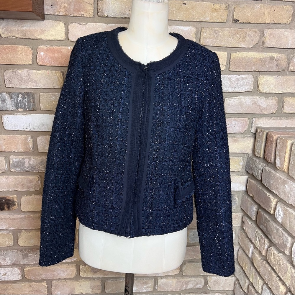 REBECCA TAYLOR navy blue sparkle tweed lady jacket